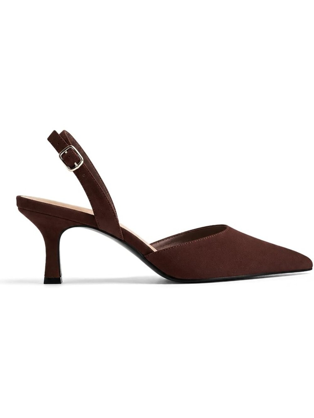 Women's Chocolate Faux Leather Closed Pointed Toe Pumps Slip on Kitten Heel